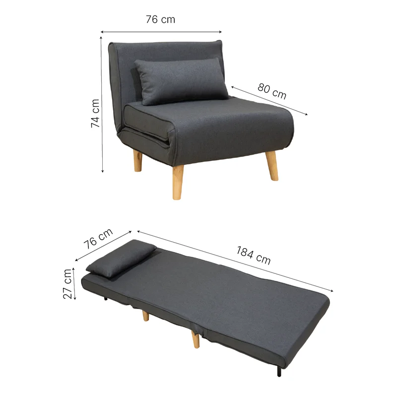 Sofa Cama 1 Plaza Plegable Patas De Madera Tapizado Tela en Gris - Sillones y sofás, Uruguay | Soy Hogar, vista 4