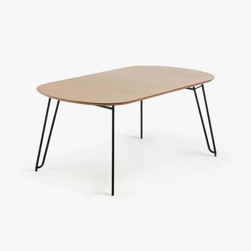 Mesa extensible Novac 170 (320) x 100 cm chapa de roble patas de acero acabado negro en Natural, Negro - Mesas de comedor, Uruguay | Kavehome