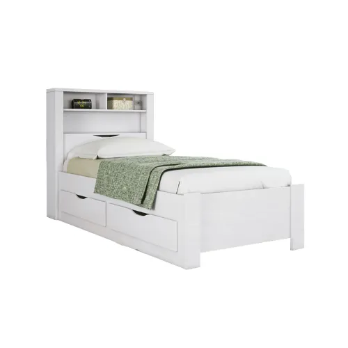 Cama 1 Plaza Con 2 Cajones Y Estanteria Blanco - Dormitorio, Uruguay | Muebles Express