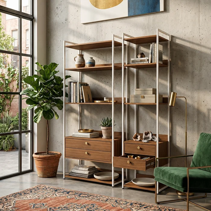 Combo Closet Abierto Modular P49 y P50 - Linea Industrial en Madera natural - Roperos y placares, Uruguay | Balton, vista 9