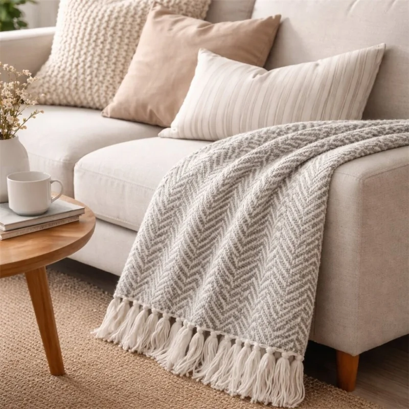 MANTA TEJIDA POLIESTER 125X150CM ZIG ZAG GRIS en Gris - Textiles, Uruguay | Decohogar, vista 3