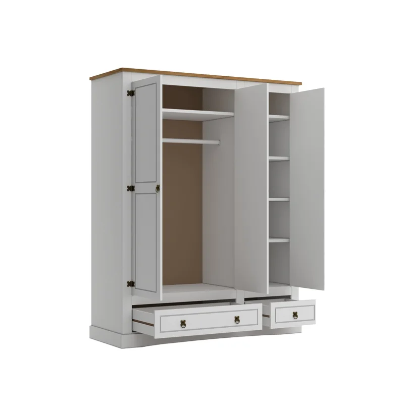 Ropero 3 Puertas 2 Cajones Madera - Linea Mexicana - Blanco en Blanco - Roperos y placares, Uruguay | Rústico Hogar, vista 3