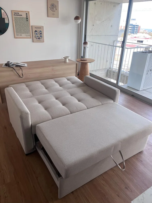 Sofá Cama Dallas 2 Cuerpos 150cm - Beige Aqua Block en Madera natural - Sillones y sofás, Uruguay | Berna Home, vista 5