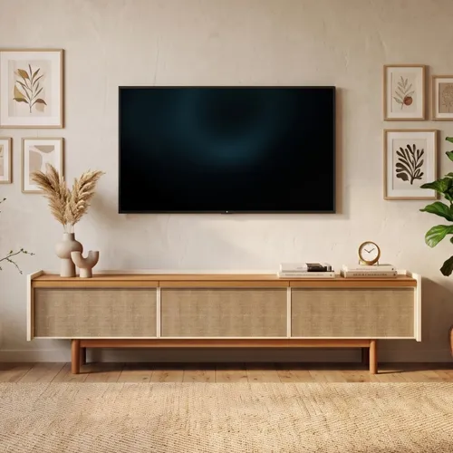 Rack para TV Dune 1.8 - Linea Manhattan - Off White en Madera natural - Muebles para TV, Uruguay | Rústico Hogar