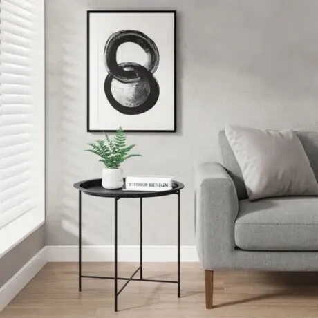 Mesa Lateral con Bandeja Metálica en Negro - Mesas de living, Uruguay | La Cueva Muebles