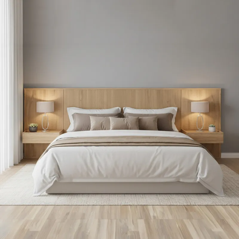 Respaldo Queen continuo con mesa de luz Chloe - Moderna - Hanover en Madera natural - Respaldos de cama, Uruguay | Rústico Hogar