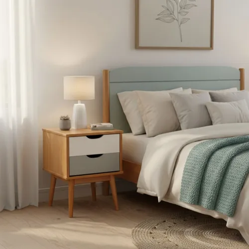 Mesa De Luz 2 Cajones - Linea Nordica en Madera natural - Cómodas, Uruguay | Rústico Hogar