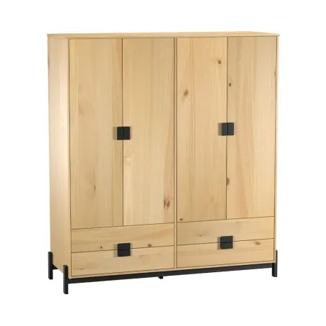 Ropero 4 puertas 4 cajones Linea Alla en Madera natural - Roperos y placares, Uruguay | La Cueva Muebles