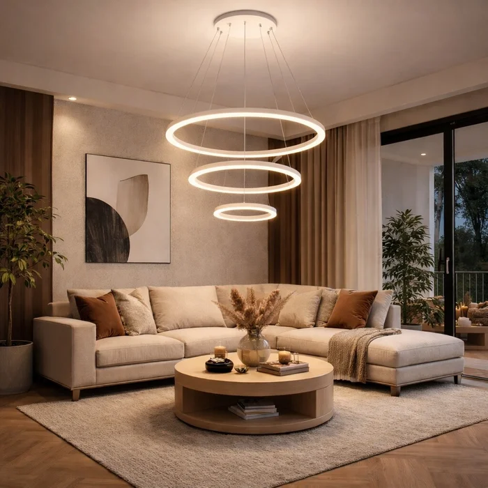 Luminaria led 3 anillos, a control remoto con varias funciones en Blanco - Lámparas colgantes, Uruguay | Iluminica