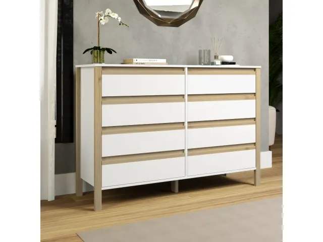 Comoda Combinado Madera 8 Cajones Blanco/Miel en Blanco - Sillas de escritorio, Uruguay | Que Sal Muebleria