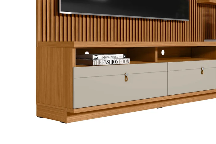 Rack con Panel Ouro Preto Listones de madera y Led 180cm MDF/MDP en Madera natural - Muebles para TV, Uruguay | Balton, vista 5