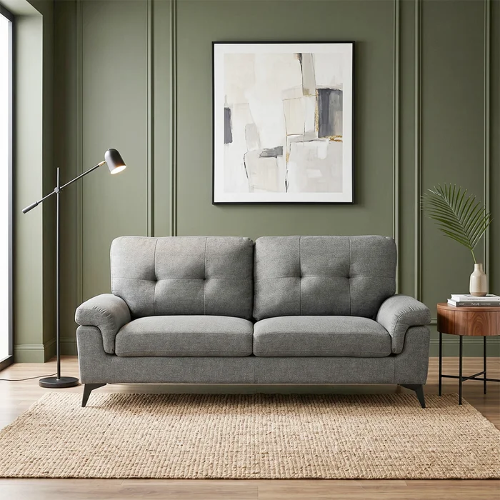 Sillón 3 Cuerpos Tela y Madera Natural Living - Lamona - Gris Oscuro en Gris - Sillones y sofás, Uruguay | Rústico Hogar, vista 3