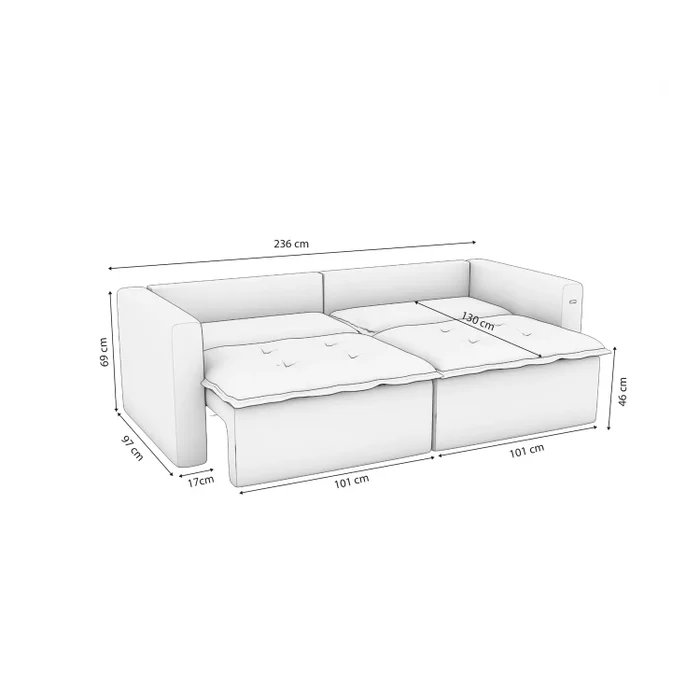 SOFA CAMA RETRACTIL/RECLINABLE TREVO 236CM en Gris - Sillones y sofás, Uruguay | Balton, vista 5