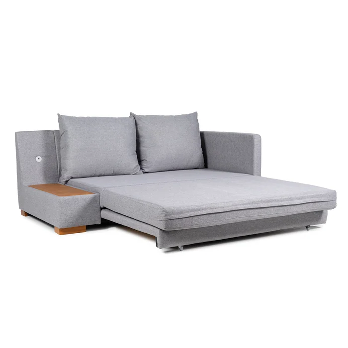 Sofá Cama Niki - Con mesa - Tela Rústica - 9910 (Lino Gris) en Gris - Sillones y sofás, Uruguay | NYR, vista 2