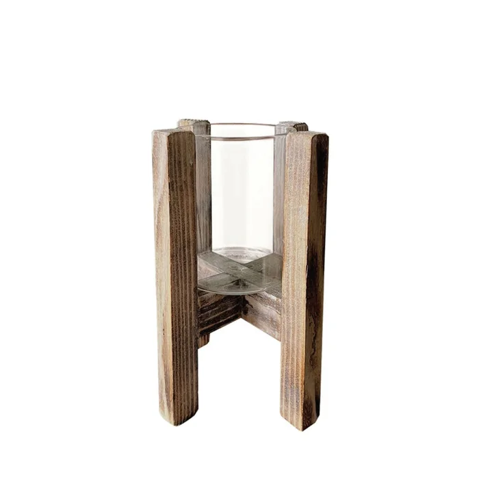 PORTAVELA DE VIDRIO 13x9CM BASE DE MADERA 23x15CM - Jarrones, Uruguay | Koz