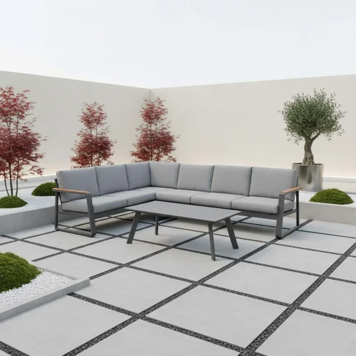 Set De Living Esquinero Aluminio Gris Tenerife en Gris - Muebles para el exterior, Uruguay | Divino
