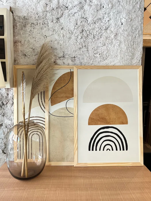 Kit 3 Cuadros - Abstracto Marrón - 30 × 40 en Blanco / Marrón Claro / Marrón Oscuro – Material Marco: Pino - Decoración de pared, Uruguay | Berna home, vista 2