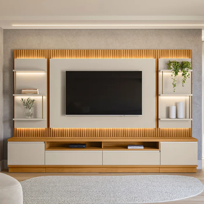 Rack con Panel Modular Sao Paulo Completo con Led MDF/MDP en Tauari - Muebles para TV, Uruguay | Balton, vista 2