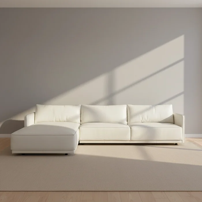 Sillón C/chaise 3 Cuerpos Cuero-100-natural Blanco Romeo Tp2 Grano Izquierdo en Blanco - Sillones y sofás, Uruguay | Divino