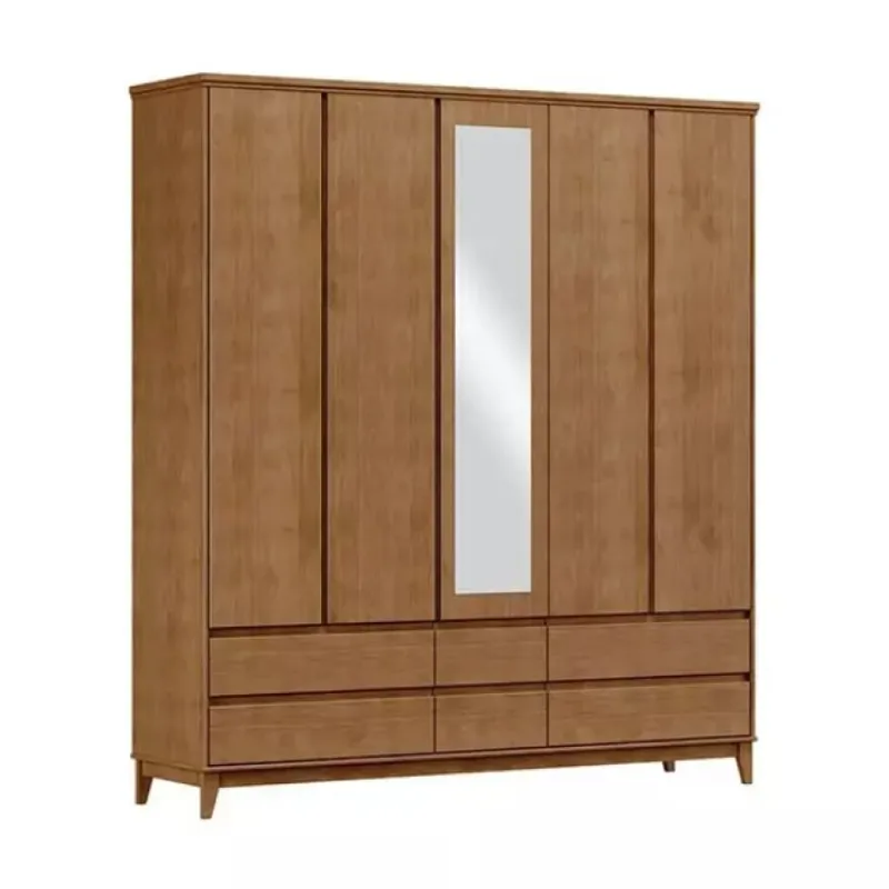 Ropero Prata 5 Puertas 6 Cajones Con Espejo Freijo 2814 Mdf en Marrón - Roperos y placares, Uruguay | Albanés