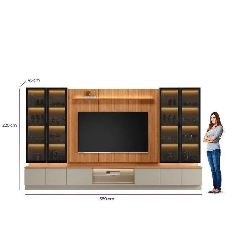 Conjunto Modular - Magnum 380CM - 4 Cristaleros con Led en Madera natural - Muebles para TV, Uruguay | Balton, vista 8