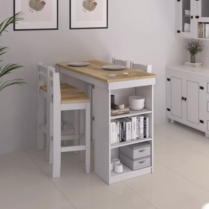 Desayunador 4 banquetas Línea México - Blanco en Blanco - Mesas de living, Uruguay | Concetto Casa, vista 2