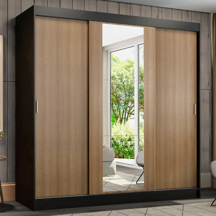 Ropero Placard Matrimonial Reno 180CM Pareja con 1 Espejo 3 Puertas Corredizas en Rustic/Negro - Roperos y placares, Uruguay | Balton, vista 11