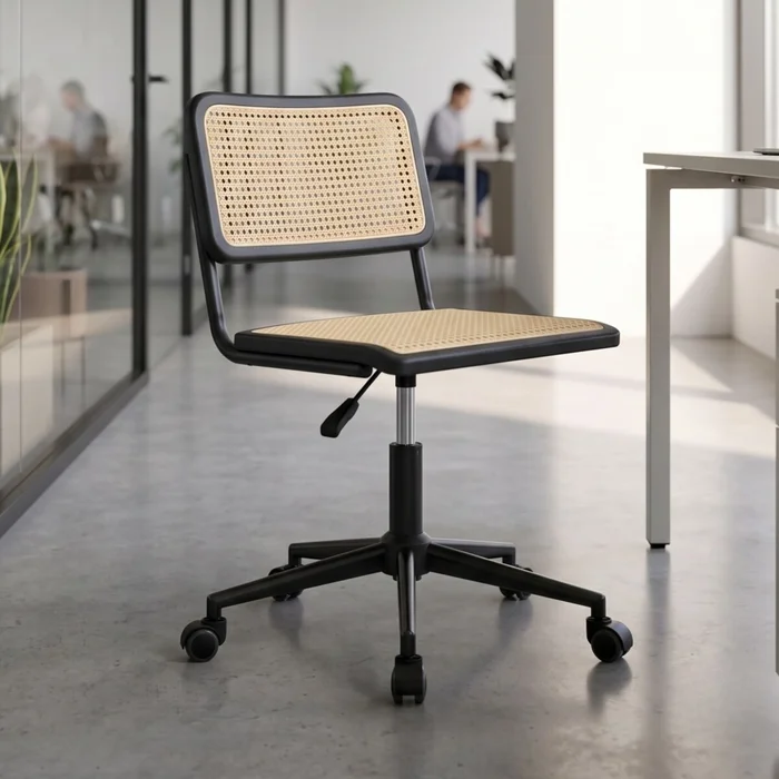 Silla de Escritorio Simil Rattan - Negro en Negro - Escritorios y sillas de escritorio, Uruguay | Rústico Hogar