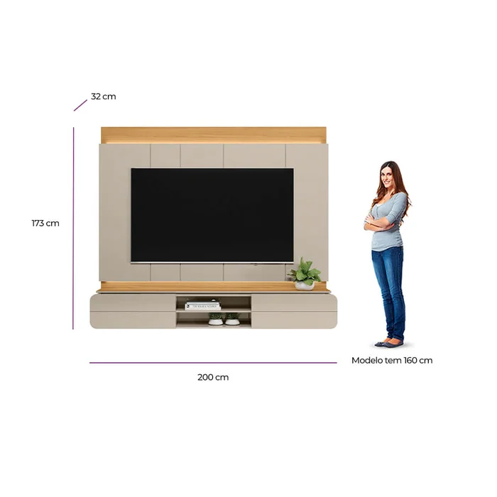 Panel para TV Zurique 200cm con Kit Led MDF/MDP en Beige - Muebles para TV, Uruguay | Balton, vista 12