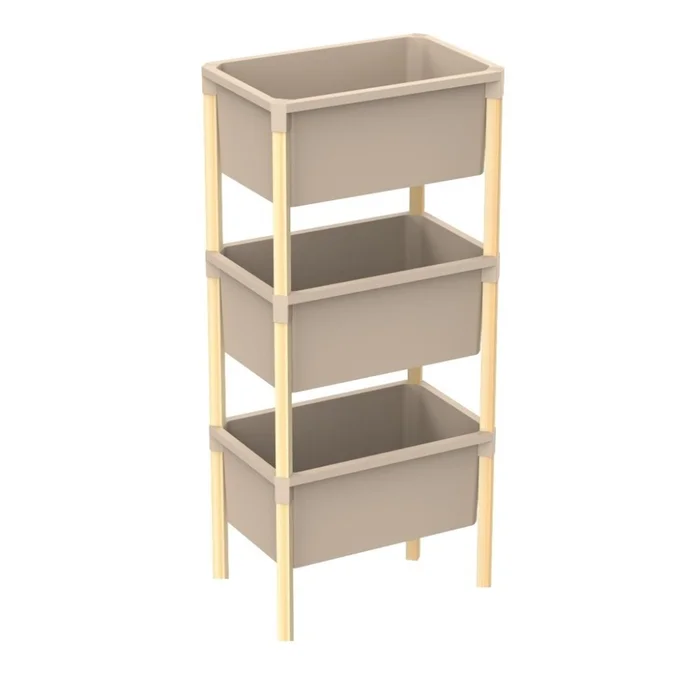 ESTANTERIA 3 CONTENEDORES 95x26x39CMS MADERA Y PP en Beige - Bibliotecas, Uruguay | Koz