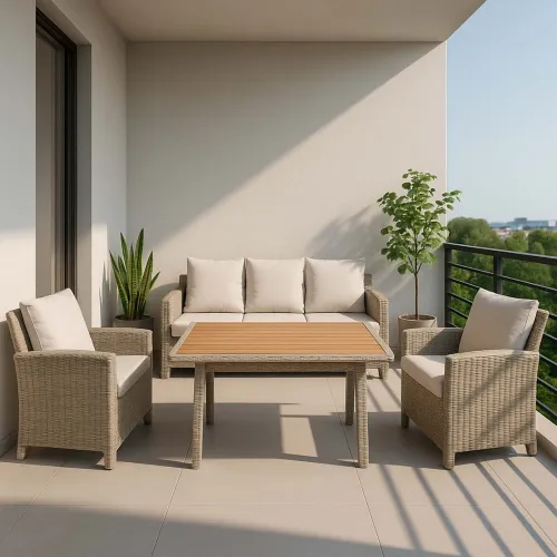 Set De Comedor Rattan-sintetico Natural-beige Malibu en Madera natural - Muebles para el exterior, Uruguay | Divino