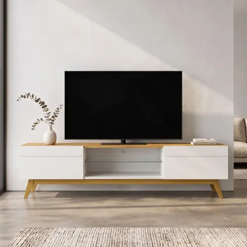 Rack para TV Classic 1.8 linea Manhattan - Natural/Blanco en Marrón - Muebles para TV, Uruguay | Rústico Hogar