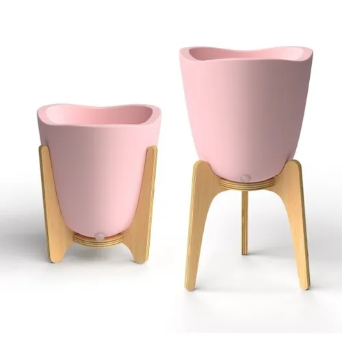 MACETA C/BASE MADERA 17X18CM TRYAS ROSA - Macetas, Uruguay | Decohogar