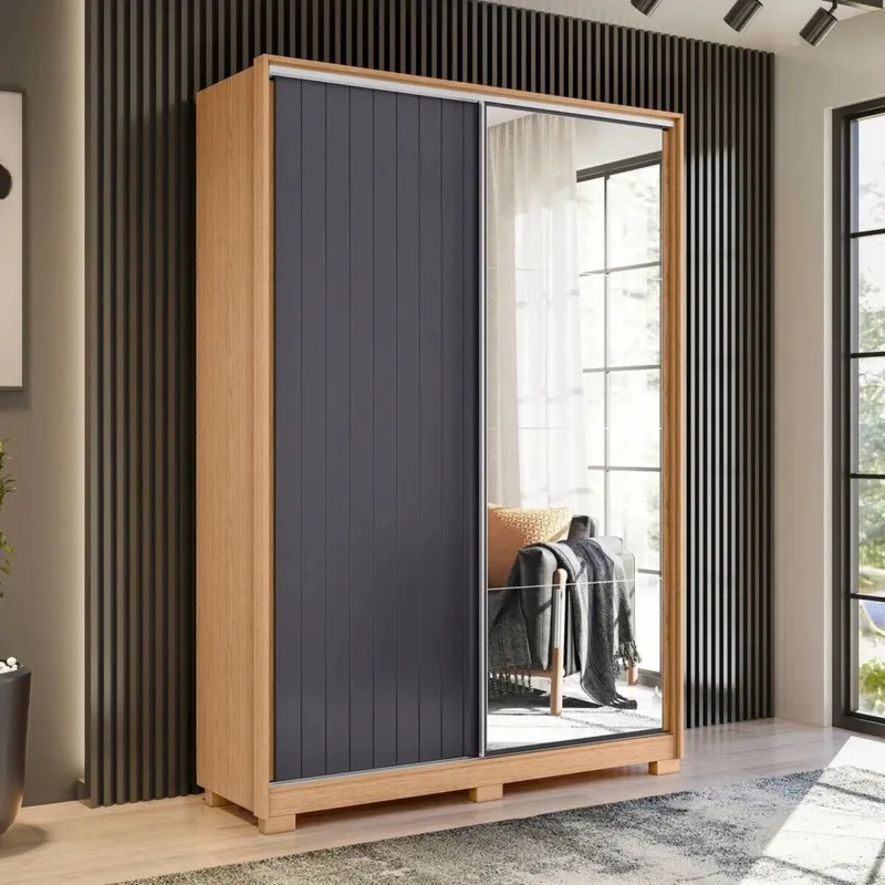 Ropero 2 puertas Corredizas con Espejo - Frizatto - Marrón en Beige - Roperos y placares, Uruguay | Rústico Hogar