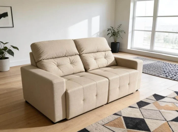 Sillón 2127 Reclinable | Eucalipto Certificado CARB | Asiento Retráctil - 2.00 / Beige en Beige - Sillones y sofás, Uruguay | Urumobil