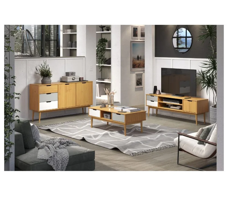Rack para TV - Linea Nórdica - Roble/Gris claro/Blanco en Madera natural - Muebles para TV, Uruguay | Rústico Hogar, vista 4