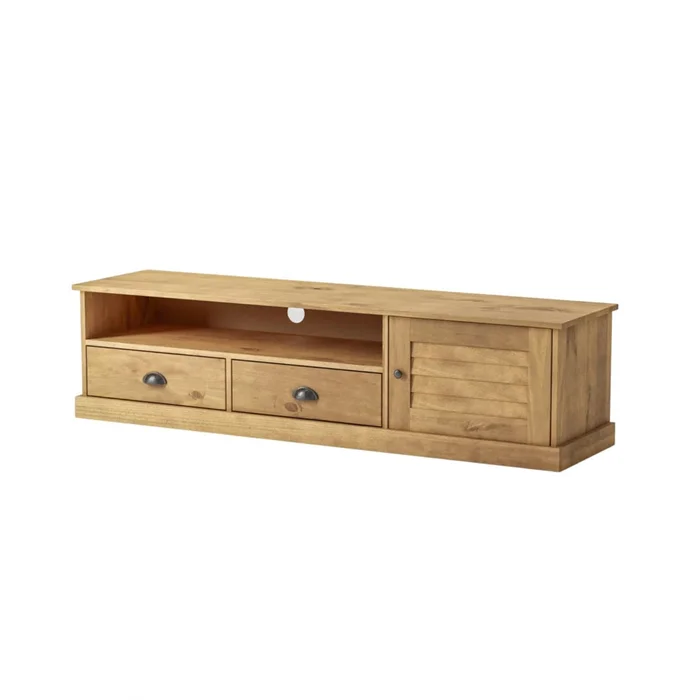 Rack de TV - 1 Puerta - 2 Cajones - Línea Oslo - Natural en Madera natural - Muebles para TV, Uruguay | Ecowood, vista 4