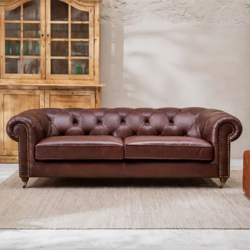 Sillón Cuero Liverpool 3 Cuerpos en Marrón - Sillones y sofás, Uruguay | Aihaus