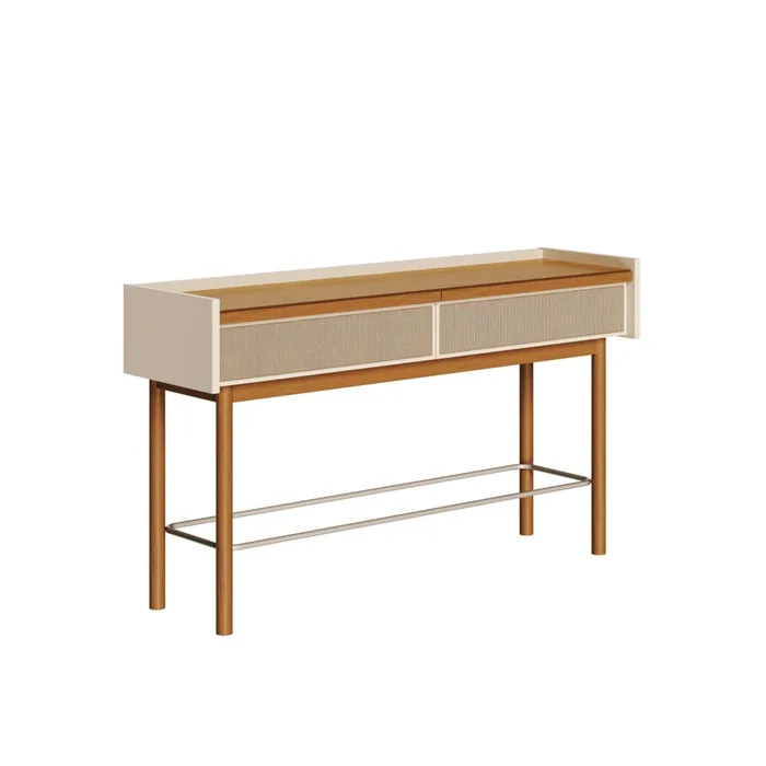 Mesa de Arrime Aparador Dimitri - 2 cajones - Línea Nevada - Blanco/Natural en Multicolor - Mesas de arrimo, Uruguay | Ecowood, vista 2