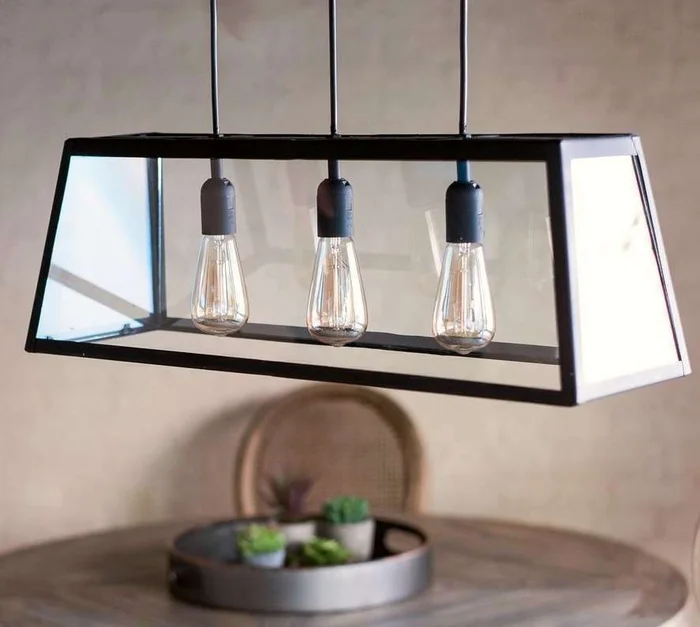 LAMPARA DE TECHO - HIERRO Y VIDRIO - 3 LUCES en Negro - Lámparas colgantes, Uruguay | La Iberica