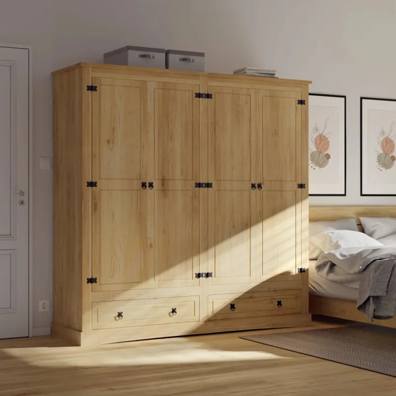 Ropero 4 Puertas - Madera Maciza - Línea Monterrey - Natural - Roperos y placares, Uruguay | Ecowood