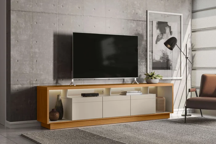 Rack tv Sala Cronos 220cm con tira Led MDF/MDP en Madera natural - Muebles para TV, Uruguay | Balton, vista 14