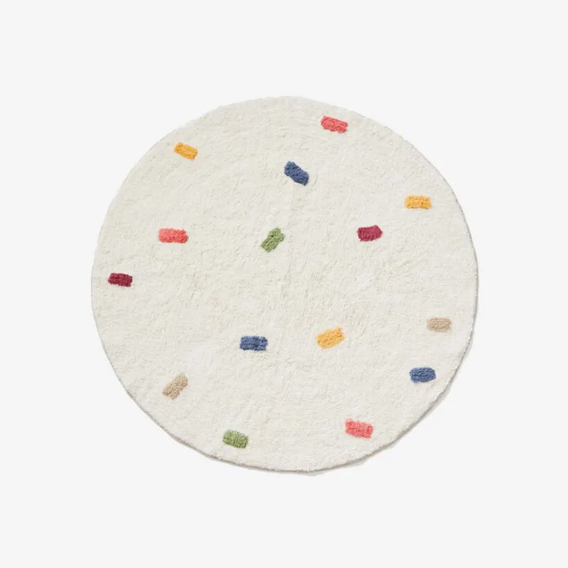 Alfombra redonda Epifania 100% algodón blanco con puntos multicolor Ø 100 cm en Blanco - Alfombras, Uruguay | Kavehome