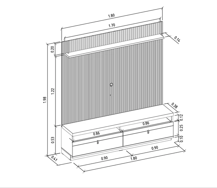 Rack con Panel Ouro Preto Listones de madera y Led 180cm MDF/MDP en Madera natural - Muebles para TV, Uruguay | Balton, vista 6