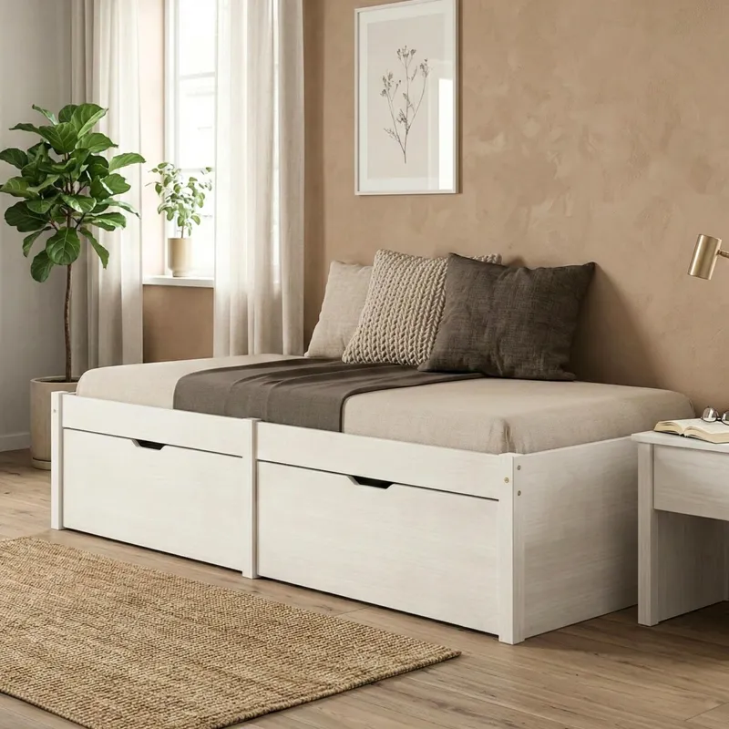 Cama 1 plaza 2 Cajones Beauty - Funcional - Blanco en Blanco - Dormitorio, Uruguay | Rústico Hogar