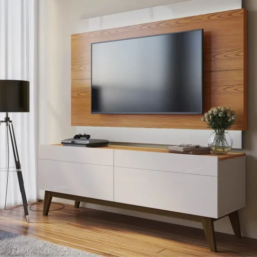 Rack para TV 1.4 - Línea Nevada - Natural/Blanco en Blanco - Muebles para TV, Uruguay | Ecowood