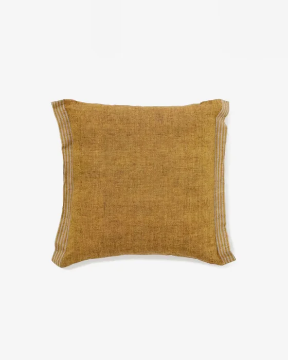 Almohadón Niven 100% lino - mostaza jaspeado con rayas laterales 45 x 45 cm en Verde - Textiles, Uruguay | Kavehome