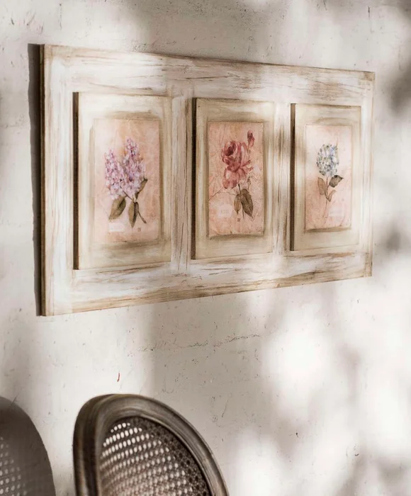 CUADRO PATINADO FLORES - 95 X 42 CM en Blanco - Decoración de pared, Uruguay | La Iberica