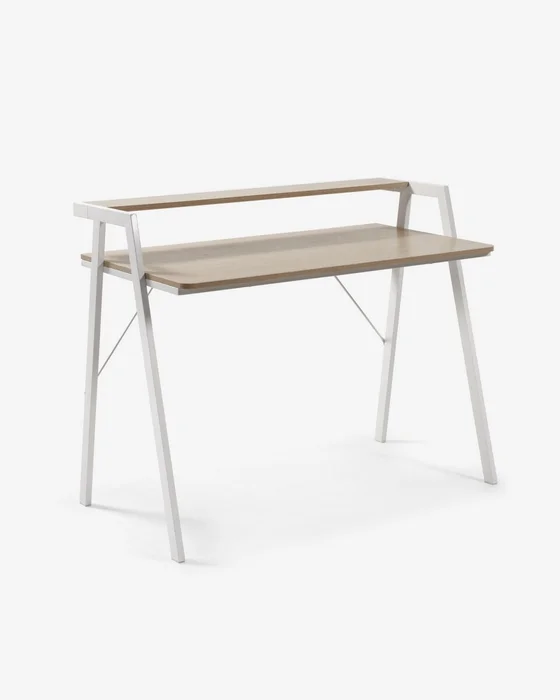 Escritorio Aarhus melamina acabado natural patas de acero acabado blanco 115 x 60 cm en Blanco - Escritorios y sillas de escritorio, Uruguay | Kavehome