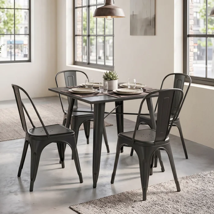 Juego de comedor 4 sillas tolix 70 - Negro en Negro - Mesas de comedor, Uruguay | Rústico Hogar